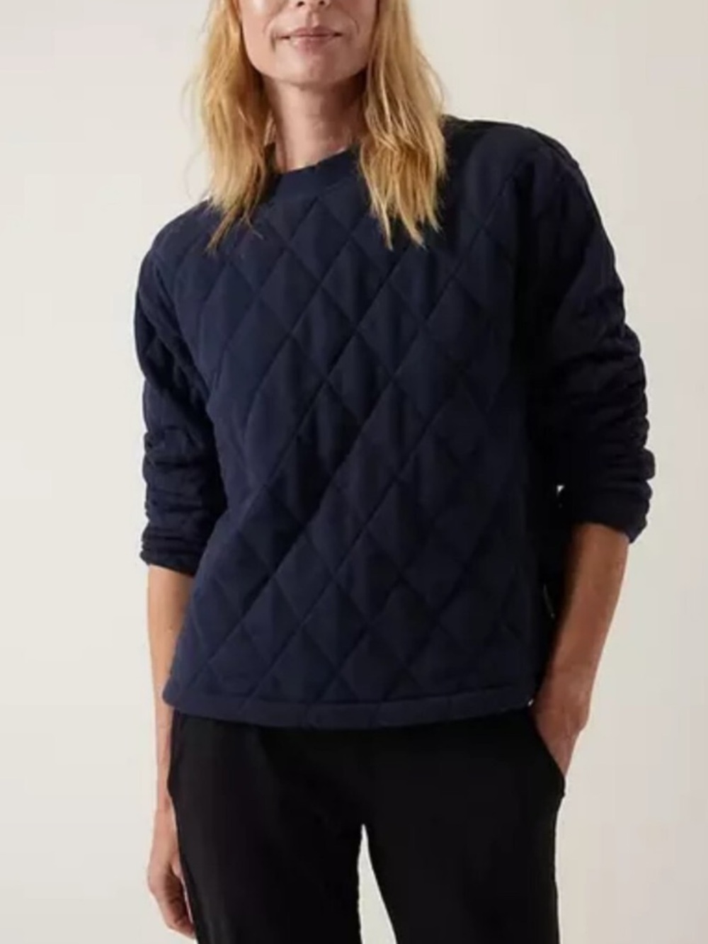 Athleta Retro plush Navy Quilted Crewneck Sweatshirt